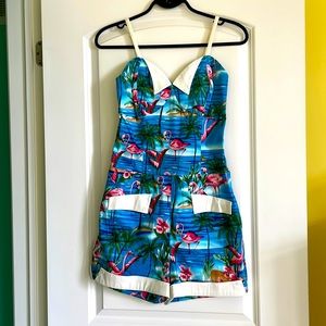 Collectif Clothing 50s Futura Flamingo Island Playsuit